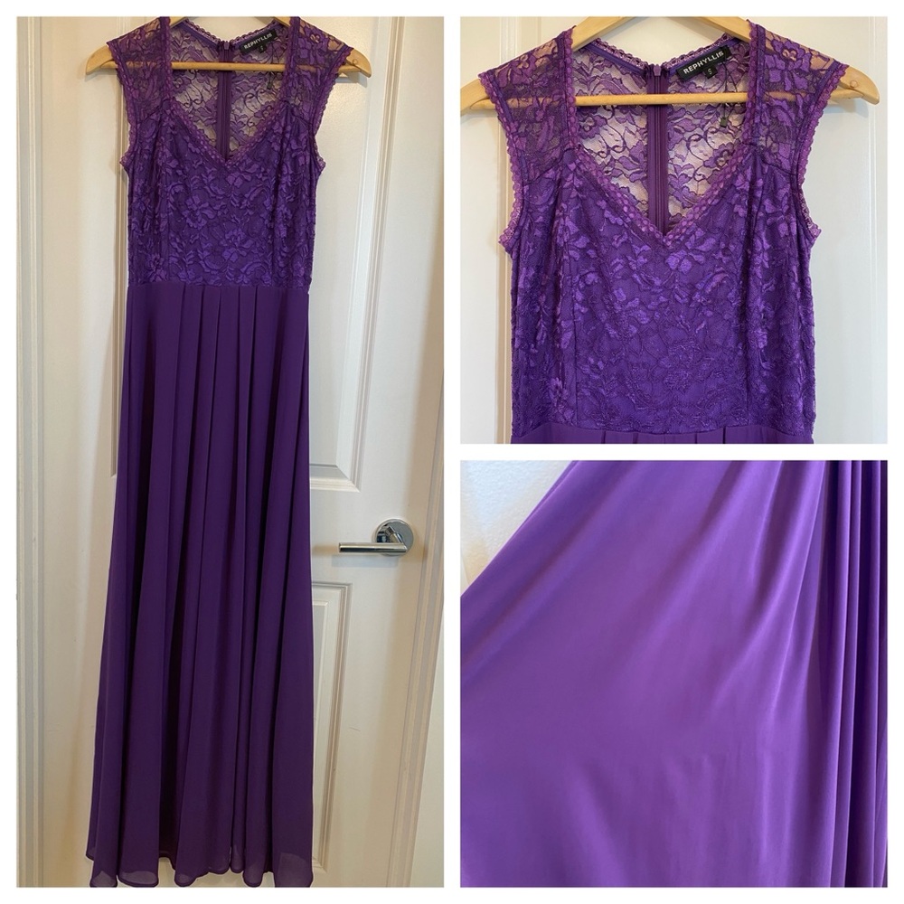 Rephyllis Purple Lace Evening Gown, size small